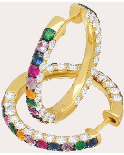 Graziela Gems Diamond & Gemstone Large 3-sided Hoop Earrings - Metallic