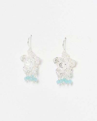 Oliver Bonas Sarah Filigree Flower & Blue Amazonite Silver Drop Earrings - White