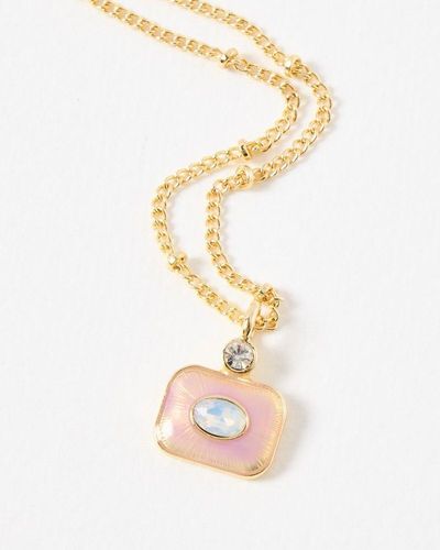 Oliver Bonas Ciara Lilac Rectangular Pendant Necklace - White