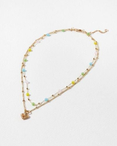 Oliver Bonas Aiko Heart Drop Double Row Beaded Layered Necklace - White