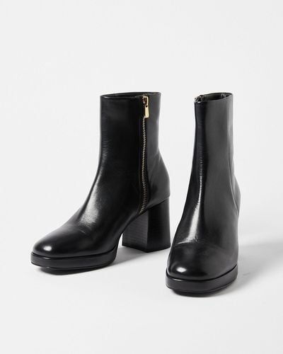 Oliver Bonas Black Leather Platform Heel Boot, Size Uk 3