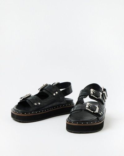 Oliver Bonas Asra Sami Croc Leather Double Buckle Sandals - Black