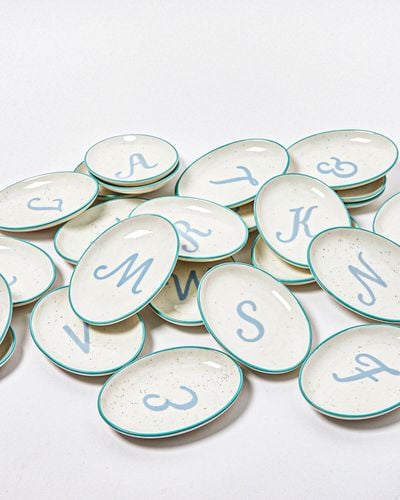 Oliver Bonas Astrid Ceramic Alphabet Trinket Dish - Metallic