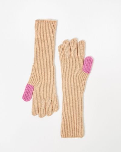 Oliver Bonas Brown & Pink Long Knitted Gloves - White