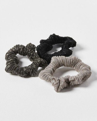 Oliver Bonas Laurel Shimmer Ruched Hair Scrunchies Pack Of Three - Black