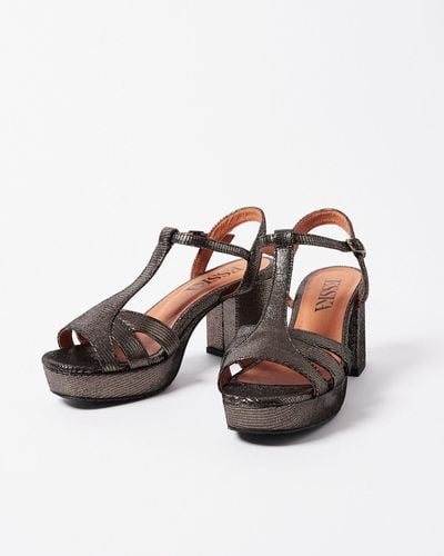 Esska Charlie Pewter Leather Heeled Sandals, Size Uk 7 - Metallic