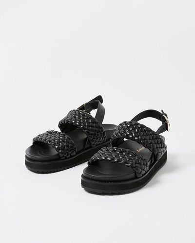 Oliver Bonas Chunky Weave Leather Sandals - Black