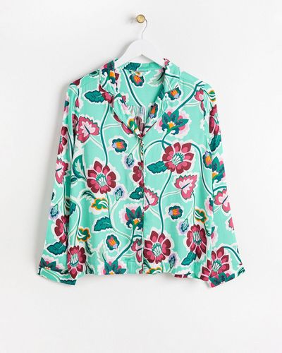 Oliver Bonas Floral Shirt & Trousers Pyjama Set, Size 6 - Green