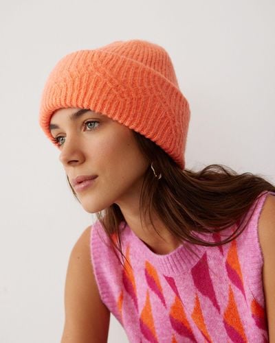 Oliver Bonas Neon Stitch Knitted Beanie Hat - Orange
