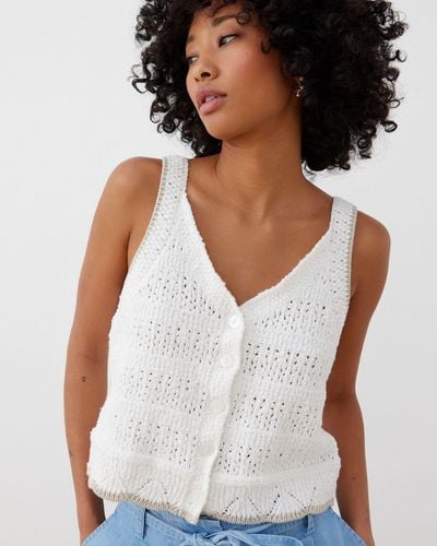 Oliver Bonas Cream Button Up Knitted Vest, Size 12 - White