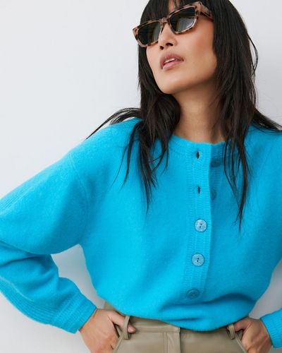 Oliver Bonas Button Down Turquoise Knitted Sweater - Blue