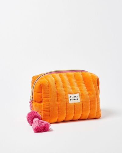 Oliver Bonas Quilted Velvet Wash Bag - Orange