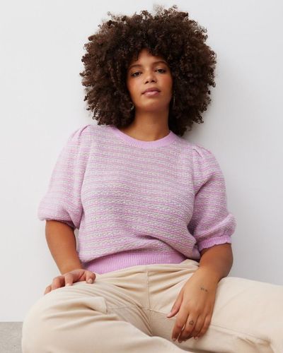 Oliver Bonas Stripe Scalloped Knitted Sweater - Purple