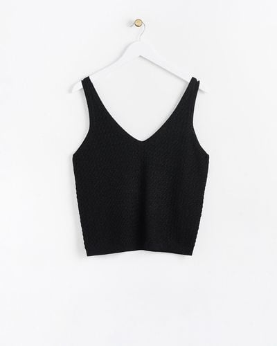 Oliver Bonas Sparkle V-neck Black Knitted Vest Top, Size 8 - Natural