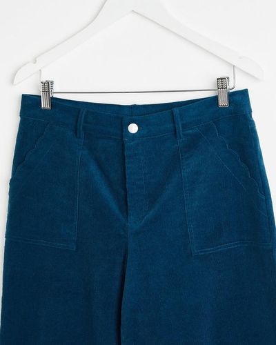 Oliver Bonas Teal Wide Leg Scalloped Pocket Corduroy Pants - Blue