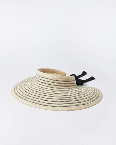 Oliver Bonas Black & Natural Striped Foldable Visor Hat - White