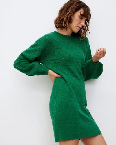 Oliver Bonas Stitch Knitted Mini Sweater Dress - Green