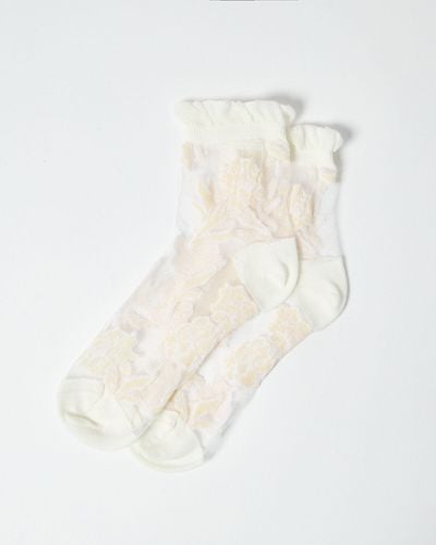 Oliver Bonas Floral Sheer Ankle Socks - White