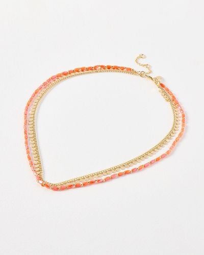 Oliver Bonas Cora Bead Gold Chain Layered Short Necklace - White
