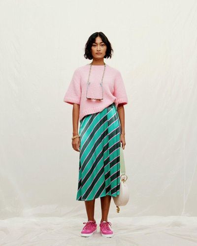 Oliver Bonas Diagonal Stripe Midi Skirt - Green