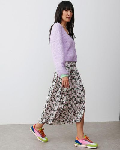 Oliver Bonas Geometric Print Midi Skirt - Purple