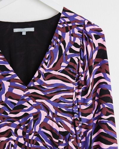Oliver Bonas Abstract Animal Print Midi Dress - Purple