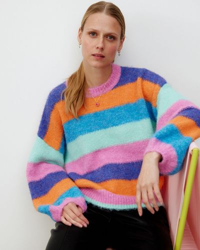 Oliver Bonas Fluffy Rainbow Knitted Jumper, Size 8 - Pink