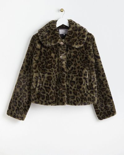 Oliver Bonas Animal Faux Fur Coat, Size 6 - Black