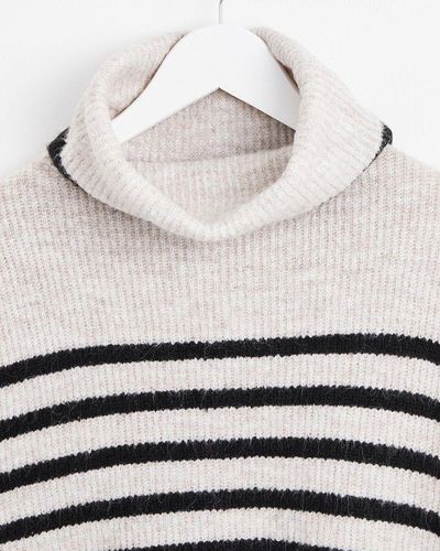 Oliver Bonas Neutral Stripe Roll Neck Knitted Sweater - Gray