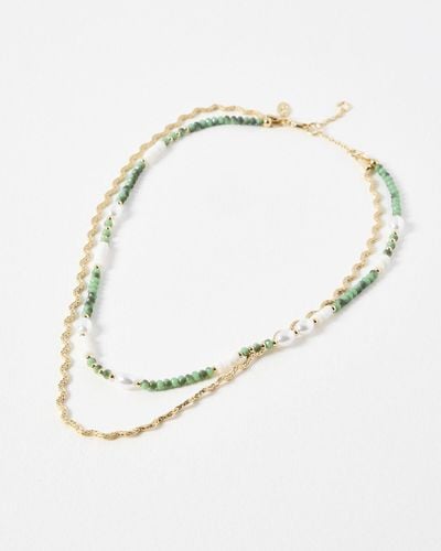 Oliver Bonas Aspen Beaded Scalloped Chain Layered Chain Necklace - White