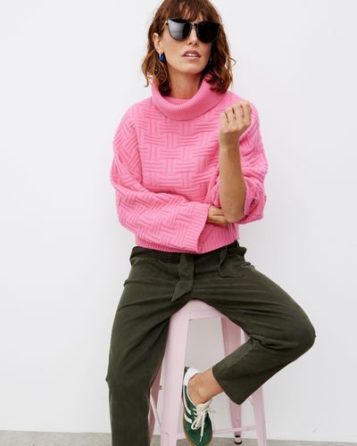 Oliver Bonas Stitch Roll Neck Knitted Jumper, Size 14 - Pink