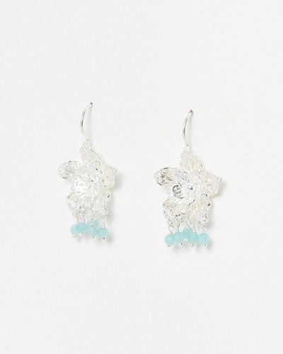 Oliver Bonas Sarah Filigree Flower & Amazonite Silver Plated Drop Earrings - White