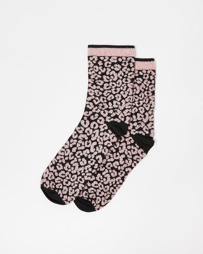 Oliver Bonas Ditsy Animal Pink Ankle Socks - White
