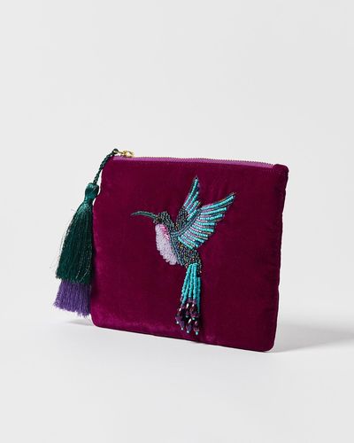 Oliver Bonas Kingly Beaded Bird Purple Pouch