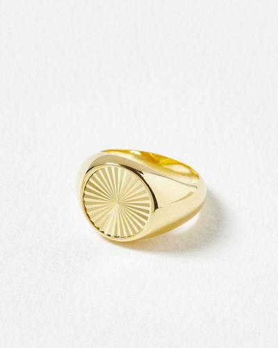Oliver Bonas Coraline Engraved Plated Statement Signet Ring - Metallic