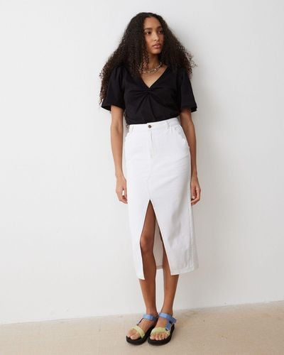 Oliver Bonas Ecru Contrast Stitch Midi Skirt, Size 6 - White