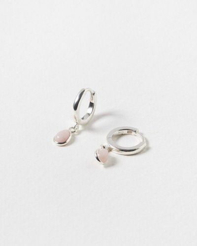 Oliver Bonas Auden Tiny Teardrop Opal & Silver Huggie Earrings - White