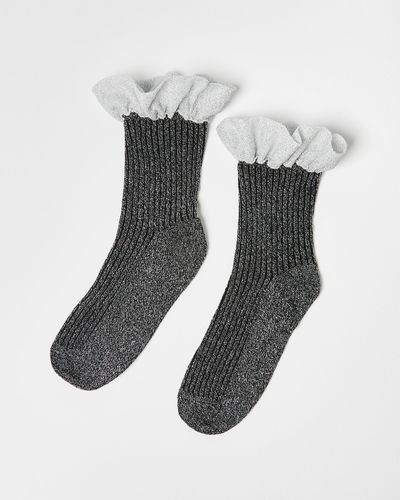 Oliver Bonas Glitter Frill Ankle Socks - Grey
