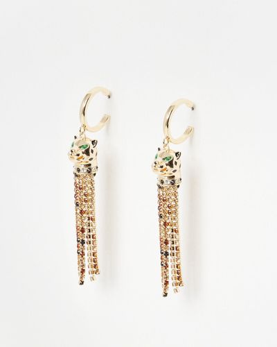 Oliver Bonas Adrienne Cheetah & Tassel Drop Hoop Earrings - Metallic