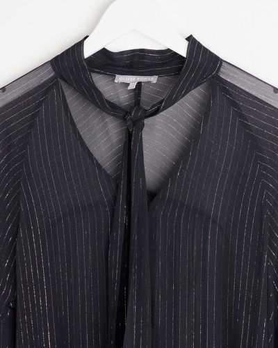 Oliver Bonas Metallic Stripe Tie Neck Blouse - Black