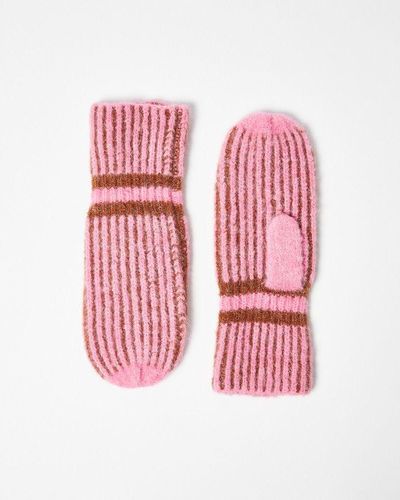 Oliver Bonas & Brown Knitted Mitten Gloves - Pink