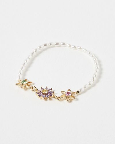 Oliver Bonas Jada Flower & Faux Pearl Friendship Bracelet - White