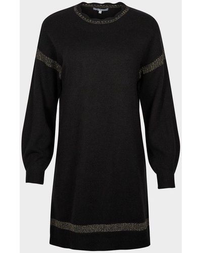Oliver Bonas Scallop Trim & Shimmer Stripe Knitted Mini Sweater Dress - Black