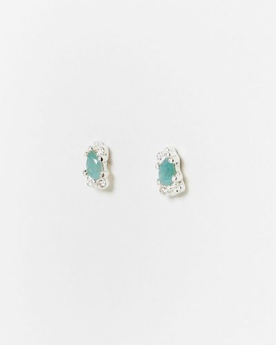 Oliver Bonas Hali Blue Aquamarine Molten Silver Stud Earrings