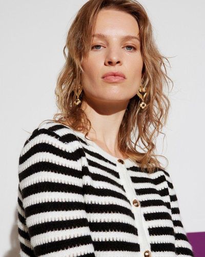 Oliver Bonas Monochrome Stripe Knitted Cardigan - Black