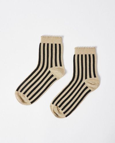 Oliver Bonas Black & Striped Ankle Socks - Natural