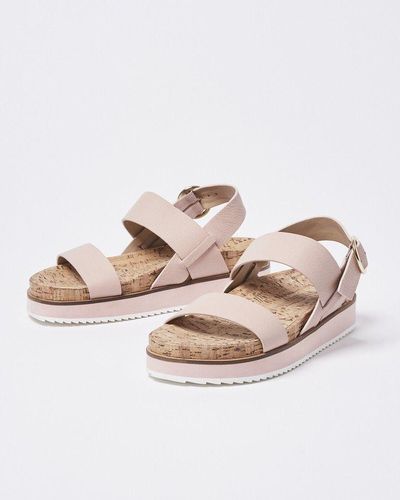 Oliver Bonas Nude & Gold Fleck Leather Flatform Sandals - Pink