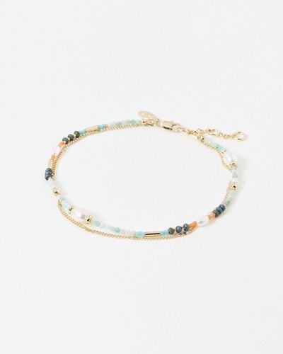 Oliver Bonas Skye Beaded & Faux Pearl Layered Anklet - Natural