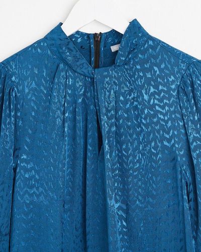 Oliver Bonas Satin Jacquard Metallic Knot Mini Dress - Blue