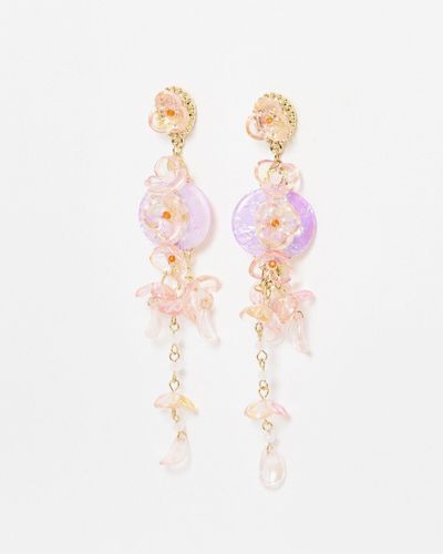 Oliver Bonas Daphne Flower & Bead Drop Earrings - White